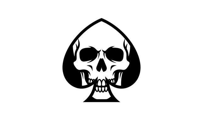 Black skull silhouette inside a spade symbol.