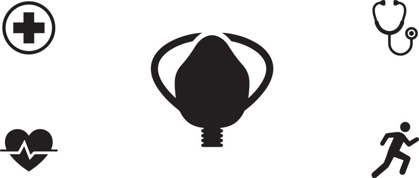 Minimalist black silhouette icon set of a oxygen mask . simple black flat vector style for medical and fitness icons concept. square type Bundle