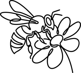 Minimalist bee and flower line art, single line drawing, insect on bloom, organic design © Sky
