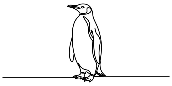 Minimalist continuous single line drawing of a penguin standing on a flat surface