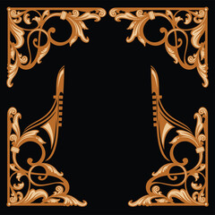 antique gold luxurious page decor - vector design set of elegant baroque style corner frame decorative elements with venetian gondola boat bow © Cattallina