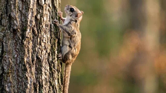 flying squirrel close up in boreal forest canada morning light video