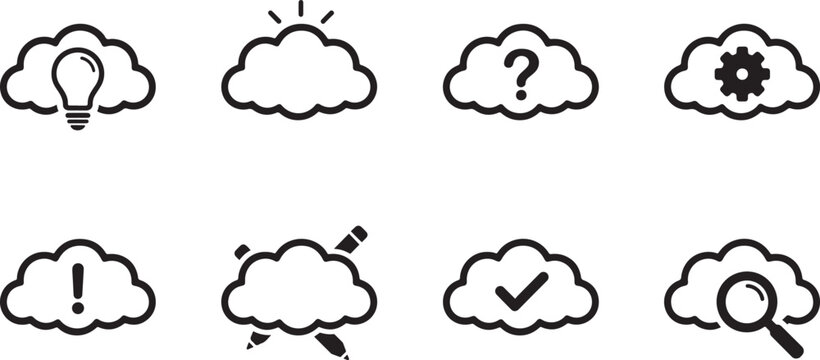 Minimalist black silhouette of a brainstorm cloud vector icon set. square type Bundle