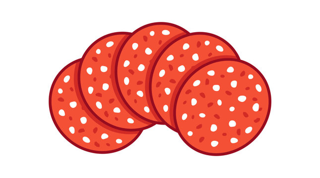 Fresh slices of spicy pepperoni sausage isolated on white background.