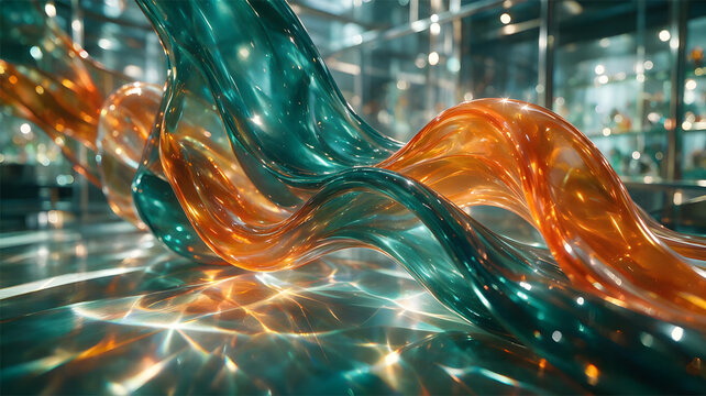 abstract shiny green and yellow glass wave background