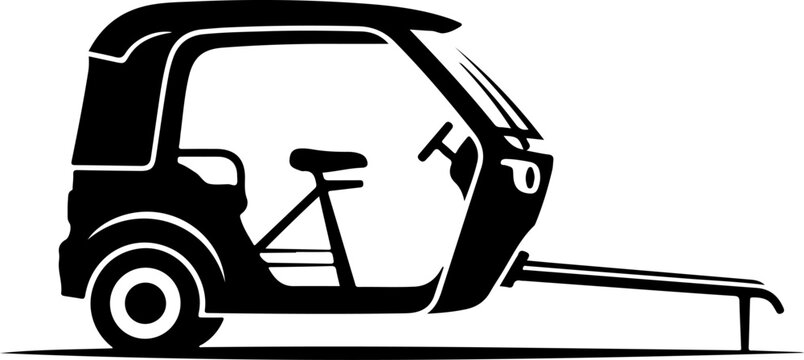 Tuk-tuk, auto rickshaw, vector illustration, transportation icon, black and white