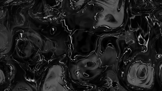 Abstract liquid chrome animation with specular reflections seamless loop. Dark metallic fluid ripples and glossy animation