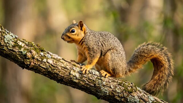 fox squirrel close up in north american woodland morning light video