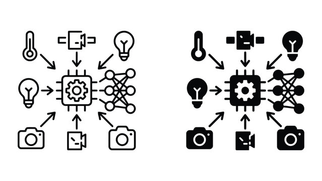 Artificial intelligence data processing and integration icons with artificial