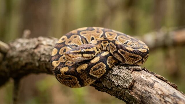 freeway ball python close up in west african rainforest morning light video