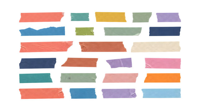 Assorted colorful washi tape strips isolated on black background
