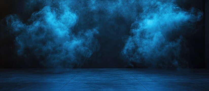 A dark room with blue smoke rising from the floor