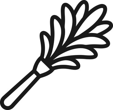 Feather duster icon, simple outline illustration of cleaning tool for dusting and tidying.