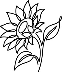 Minimalist Sunflower Line Art Drawing, Single Continuous Line, Botanical Illustration © Matcha