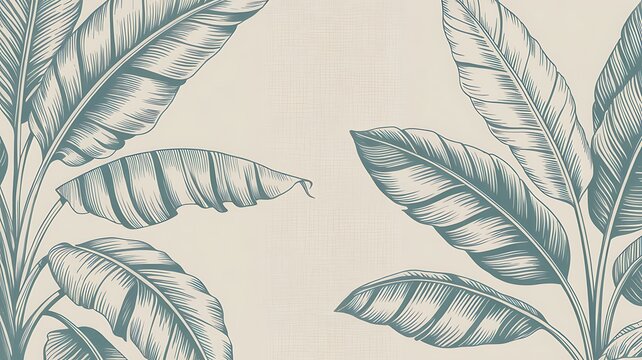 Hand drawn engraving style tropical banana leaves pattern