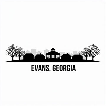 Evans Skyline Silhouette &mdash; A Modern Columbia County Georgia Community Vector Illustration