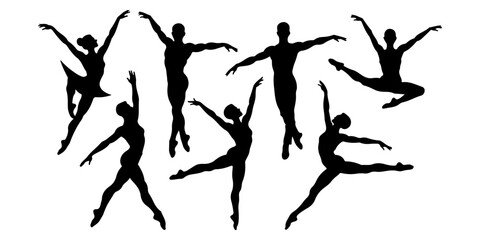 Ballet dancer silhouette collection with elegant poses Dance performance silhouettes isolated on white Black ballet pose vector set for artistic projects © MSTROUJATOUS