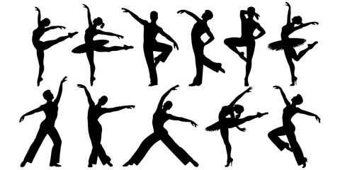 Ballet dancer silhouette collection with elegant poses Dance performance silhouettes isolated on white Black ballet pose vector set for artistic projects © MSTROUJATOUS