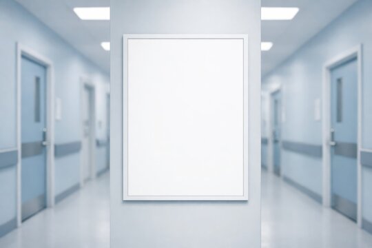Blank hospital hallway poster mockup on clean wall."" Ai generative