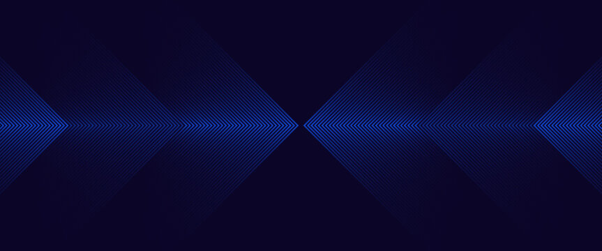 Minimalist dark blue background with thin neon blue lines forming arrow patterns. vector eps 10