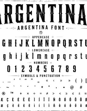 Classic Retro Style Argentina Font Vector Illustration - Ornate Antique Lettering with Argentine Flags for Vintage Decorative Design