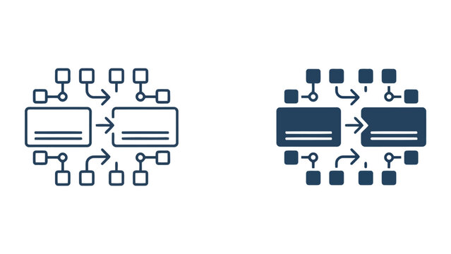 System workflow and data process flow chart icons with boxes and connectors for technical documentation and software architecture design in clean professional vector graphic style for web