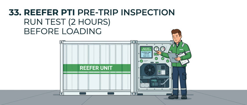 Reefer Unit PTI Pre-Trip Inspection: Technician Running Test Before Loading