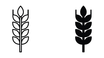 Professional Minimal Vector Icon Wheat stalk grain icon Editable Stroke, Outline and Solid Style, Black Monochrome, Isolated on White Background © Freefire