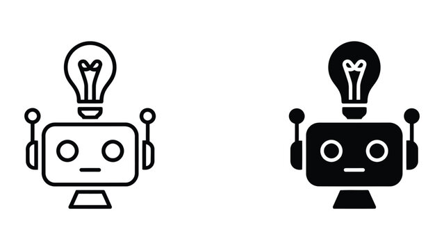 Professional Minimal Vector Icon Artificial intelligence robot head vector icon Editable Stroke, Outline and Solid Style, Black Monochrome, Isolated on White Background