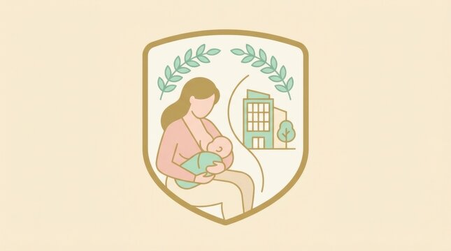Scene shows a mother nursing her baby in a workplace environment highlighting lactation support and certification for mothers.