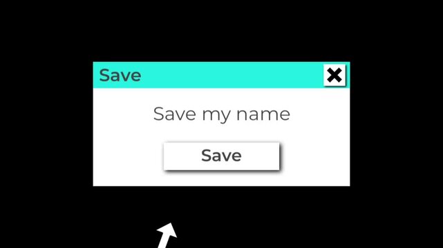 Minimal Save Dialog Window Animation with Save Button and Pointer Cursor, Ideal for Software UI, Application Tutorials, User Interface Demonstrations, and Technology Presentations