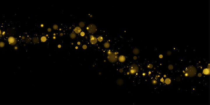 Twinkle confetti, gold confetti with small yellow circles particles on a night background. Glowing sparkle, abstract festive glitter texture for celebration vector design.