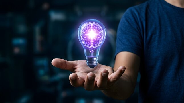 Innovative idea concept with glowing brain light bulb