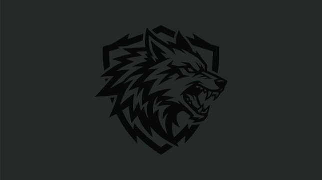 Wolf head vector illustration featuring a fierce animal mascot design inside a sharp protective shield emblem