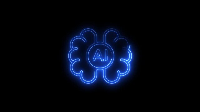 Glowing Blue Neon A I Brain Symbol with A1 on Black Background artificial intelligence neon sign