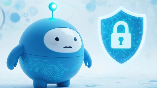 Blue robot cleaning floor animation loop