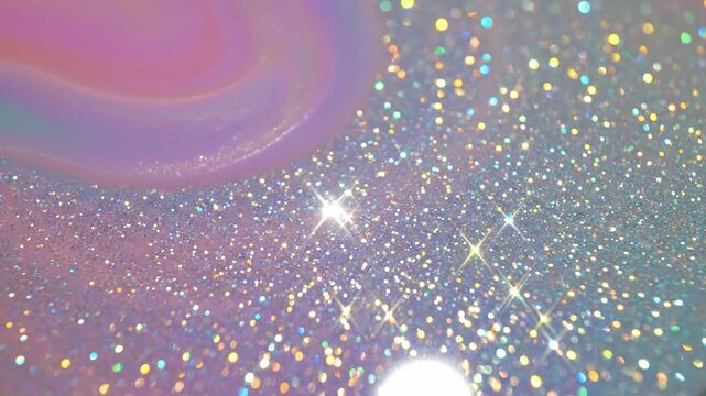 Shimmering pastel pink and lilac iridescent surface with ethereal holographic glitter effect