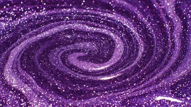 Shimmering purple glitter swirling in a hypnotic spiral motion for an abstract beauty concept