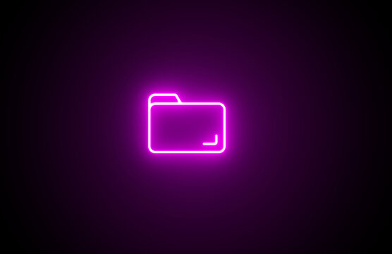 Neon glowing purple color folder icon on black background. Neon Folder icon. Documents directory. Desktop icons. My computer PC shortcut signs. Folder icon sign symbol.