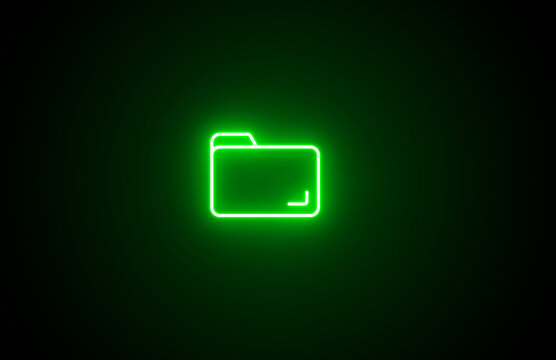Neon glowing green color folder icon on black background. Neon Folder icon. Documents directory. Desktop icons. My computer PC shortcut signs. Folder icon sign symbol.