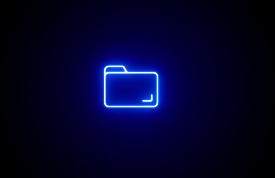 Neon glowing blue color folder icon on black background. Neon Folder icon. Documents directory. Desktop icons. My computer PC shortcut signs. Folder icon sign symbol.