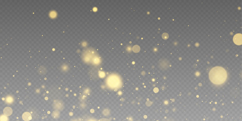 Luminous golden flecks drift through glowing illumination with delicate sparkle and elegant reflections. Floating dust blends into magical lens flare, soft shimmer and bright highlights vector png. © ikril