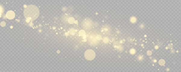 Fototapeta premium Floating light spots, lens flare and sparks texture. Gold bokeh awards glamour background. Abstract golden light burst. Christmas holiday vector concept png.