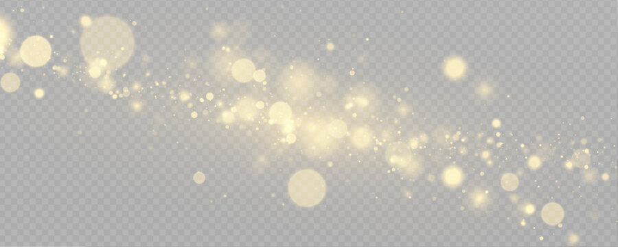 Floating light spots, lens flare and sparks texture. Gold bokeh awards glamour background. Abstract golden light burst. Christmas holiday vector concept png.