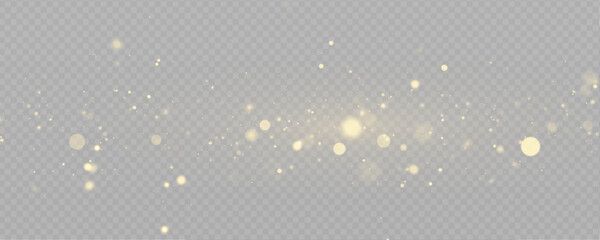 Luminous golden flecks drift through glowing illumination with delicate sparkle and elegant reflections. Floating dust blends into magical lens flare, soft shimmer and bright highlights vector png. © ikril