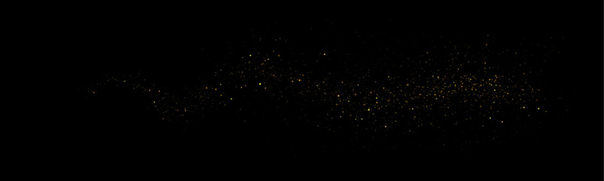 Radiant bokeh surrounds glowing stardust, tiny stars and shimmering particle effects. Transparent png gold glitter wave trails with shimmering falling particles. Vector illustration.