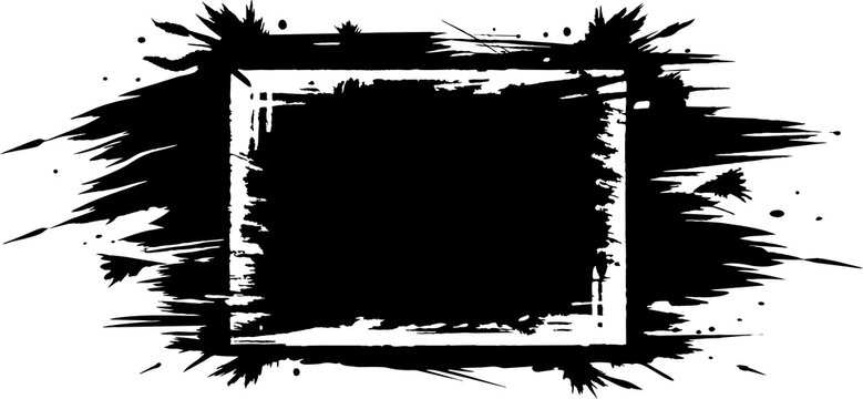 Abstract grunge ink splatter rectangular frame with a transparent background for creative design projects