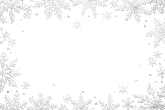 White snowflakes forming a classic winter frame for your festive designs. Transparent background for easy layering