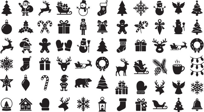 Black and white collection of diverse religious and cultural symbols, signs, and religious symbols cultural cross