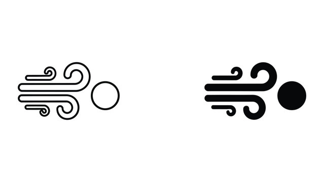 Professional Minimal Vector Icon Weather icon set featuring wind breeze and gust symbols Editable Stroke, Outline and Solid Style, Black Monochrome, Isolated on White Background